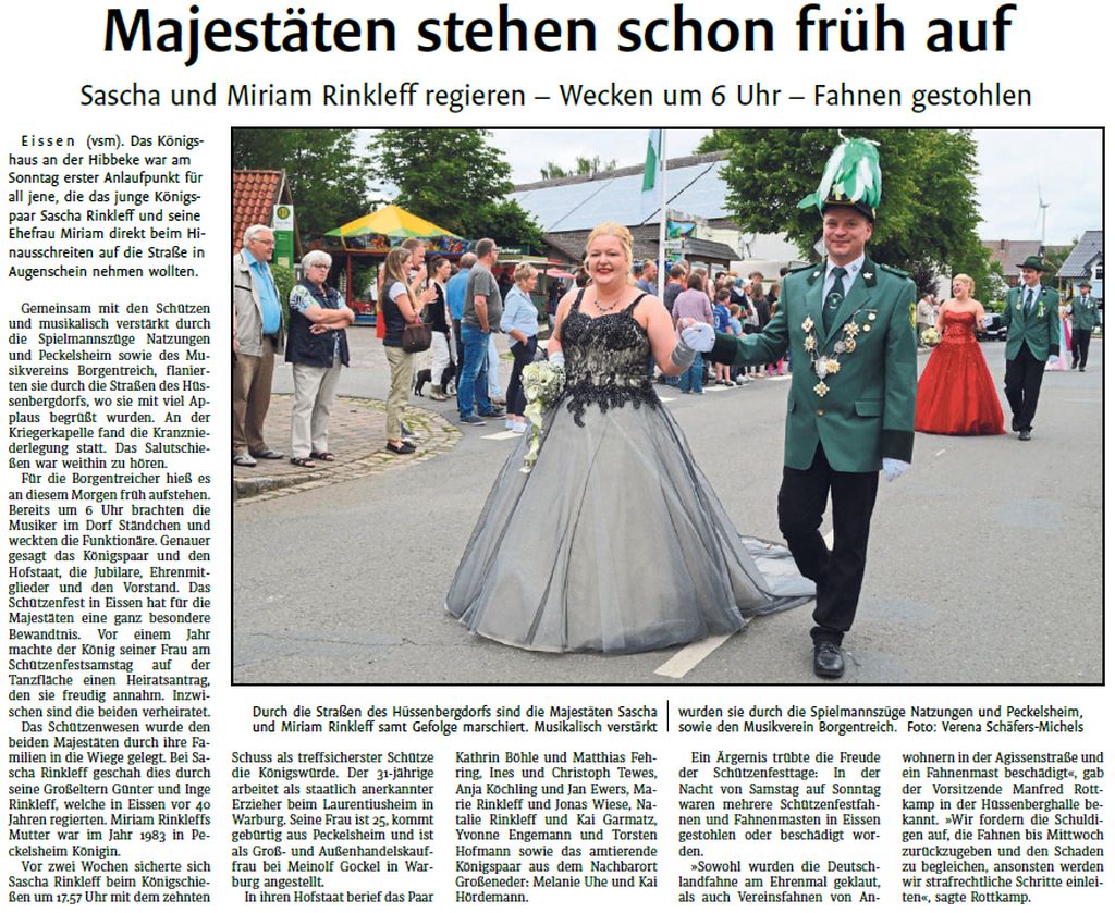 Bericht im Westfalen-Blatt vom 17.Juli 2017 über das Schützenfest in Eissen