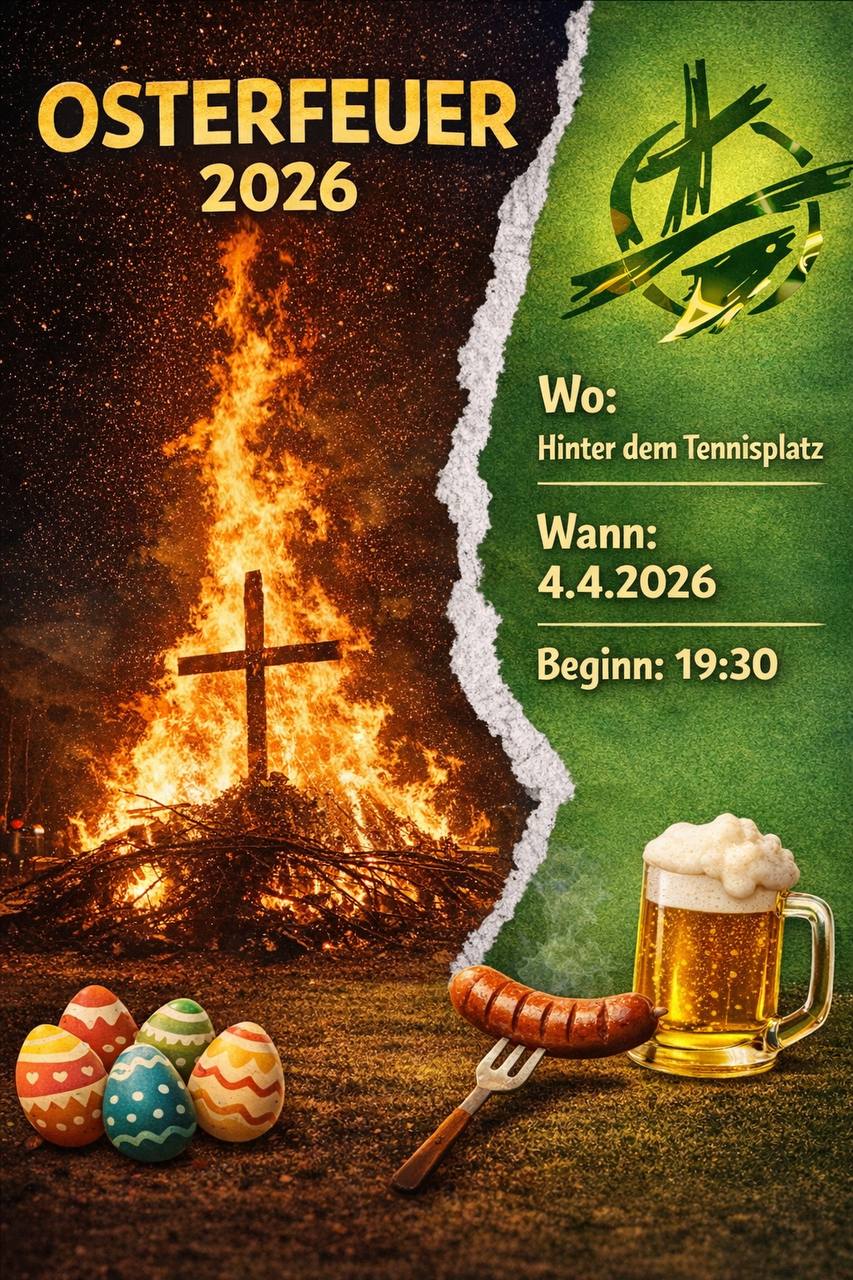 Flugblatt mit Informationen zum Osterfeuer in Eissen am 4. April 2026 ab 19:30 Uhr beim Tennisplatz