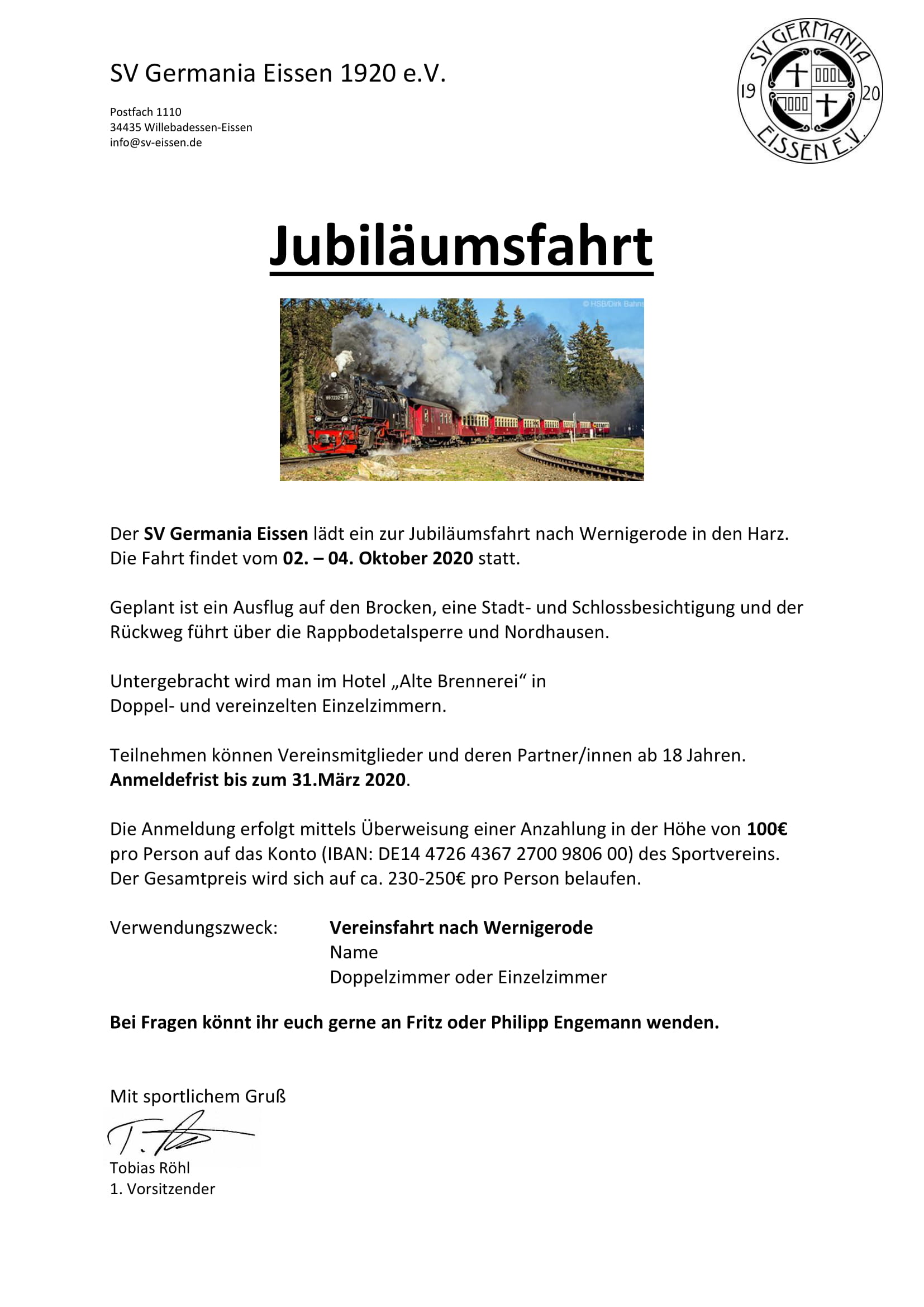 Plakat Vereinsfahrt Wernigerode 1