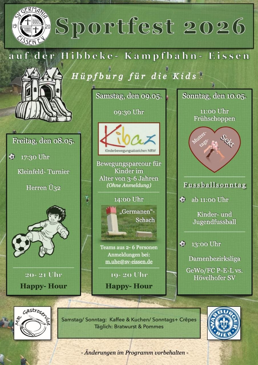 Informationsblatt zum Sportfest in Eissen vom 8. bis 10. Mai 2026
