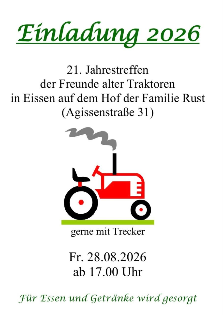 Informationsblatt zum Treckertreffen in Eissen am 28. August 2026
