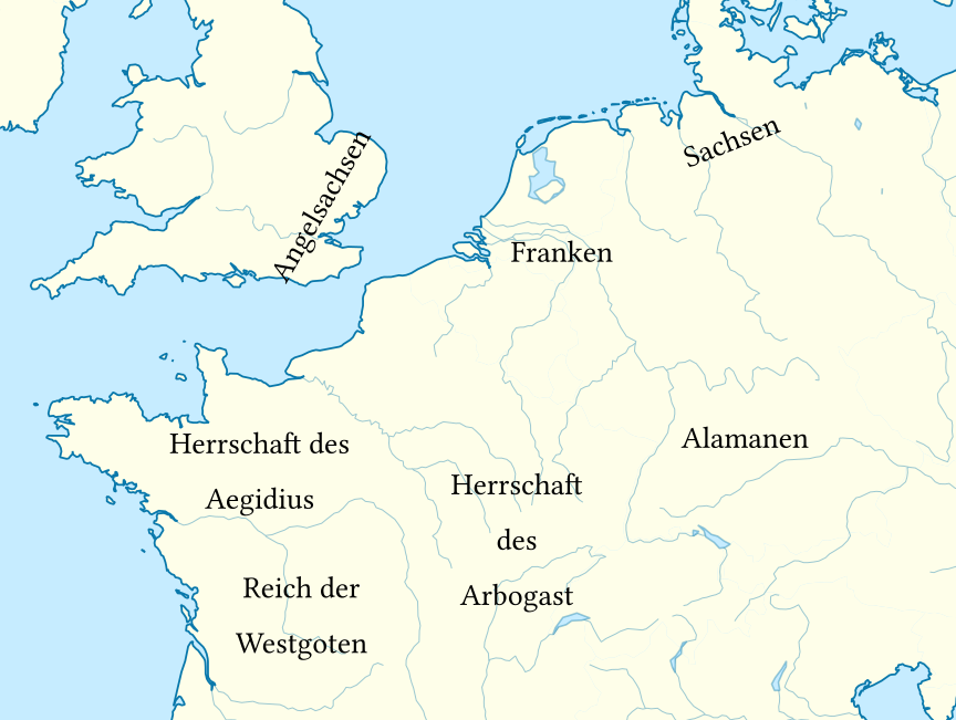 Karte Westeuropas um 450 n. Chr.